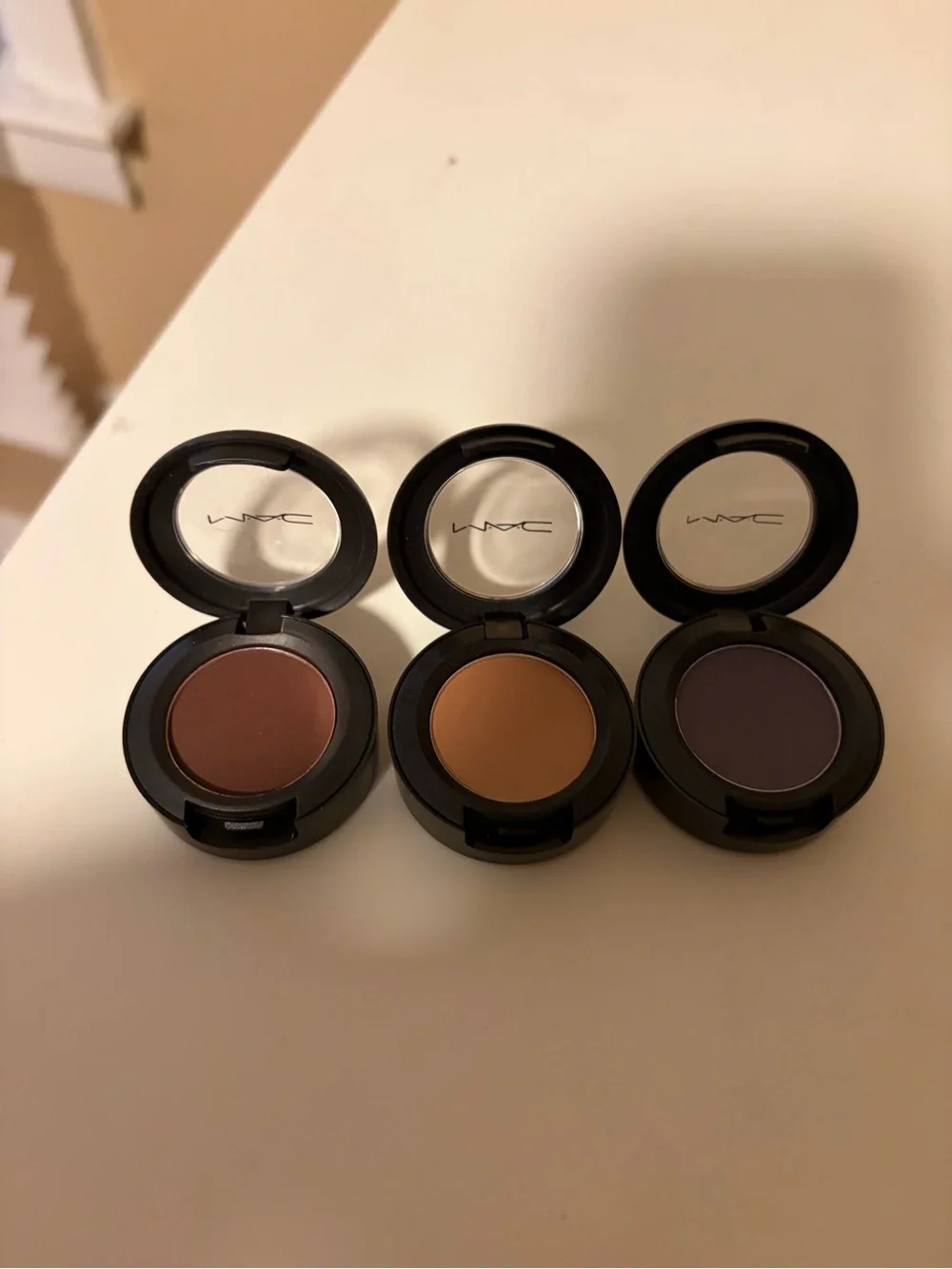 MAC Cosmetics Eyeshadow Trio — Warm Brown, Golden Tan, Deep Plum